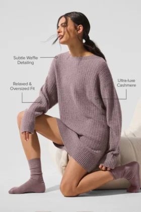 Vestito in cashmere morbido con trama a nido d’ape – Grigio melange fungo