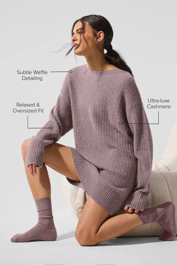 Vestito in cashmere morbido con trama a nido d’ape - Grigio melange fungo