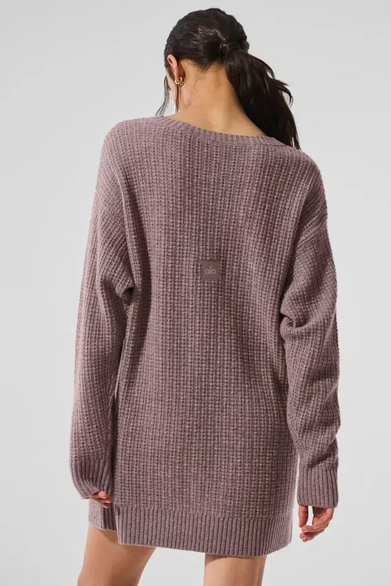 Vestito in cashmere morbido con trama a nido d’ape - Grigio melange fungo