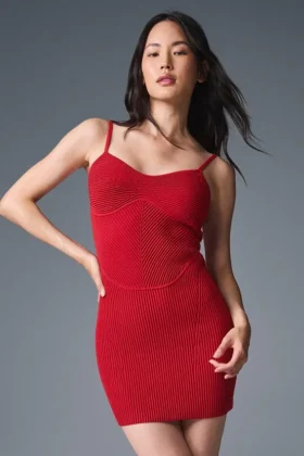 Vestito in maglia denim - Rosso intenso/Rosso intenso scuro