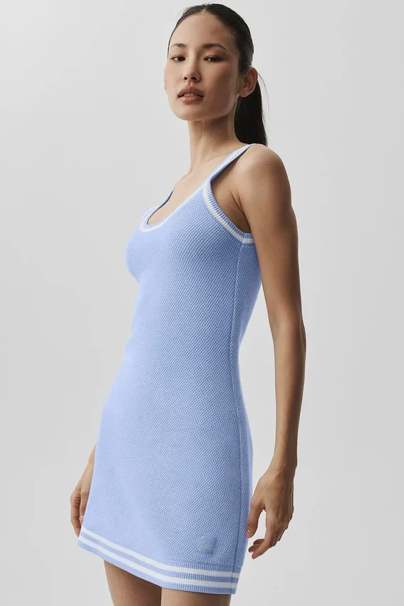Vestito in maglia stile maglione da tennis club - Blu Provenza chiaro/Bianco