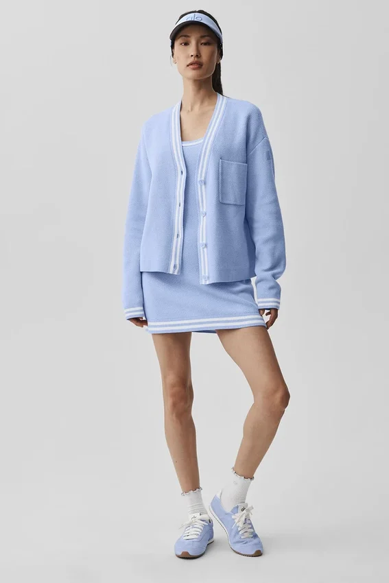Vestito in maglia stile maglione da tennis club - Blu Provenza chiaro/Bianco