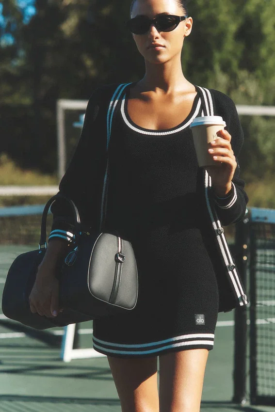 Vestito in maglia stile maglione da tennis club - Nero/Avorio