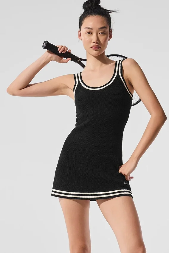 Vestito in maglia stile maglione da tennis club - Nero/Avorio