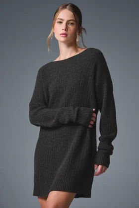 Vestito in morbido cashmere a trama a nido d’ape - Grigio melange scuro