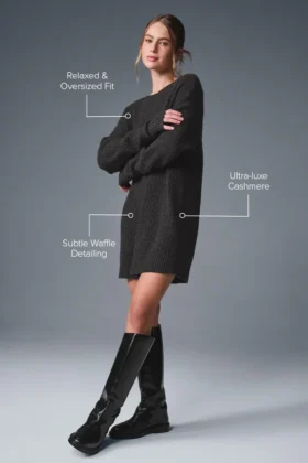 Vestito in morbido cashmere a trama a nido d’ape – Grigio melange scuro