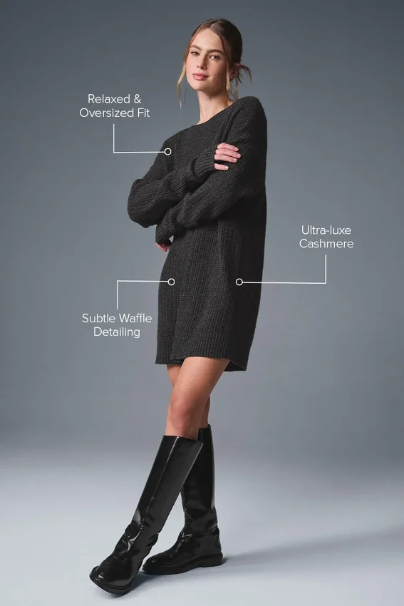 Vestito in morbido cashmere a trama a nido d’ape - Grigio melange scuro