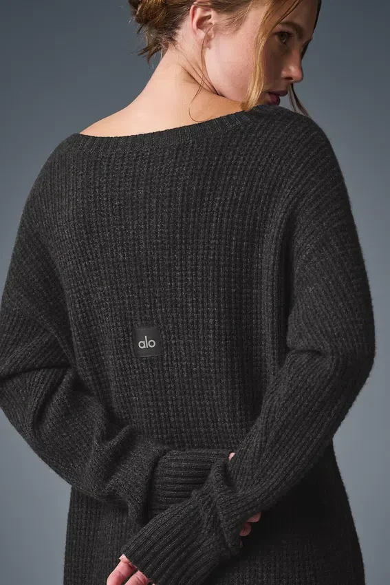 Vestito in morbido cashmere a trama a nido d’ape - Grigio melange scuro