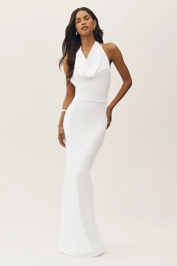 Vestito lungo con scollo all’americana Summer Soiree - Bianco