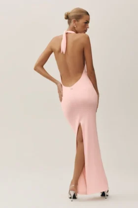 Vestito lungo con scollo all’americana Summer Soiree - Rosa sole