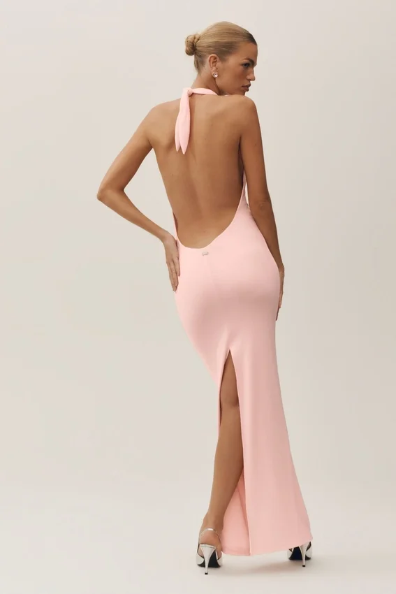 Vestito lungo con scollo all’americana Summer Soiree - Rosa sole