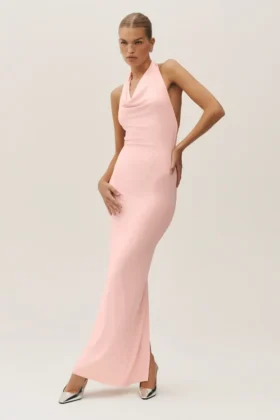 Vestito lungo con scollo all’americana Summer Soiree – Rosa sole