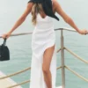 Vestito lungo Riviera in misto lino - Bianco