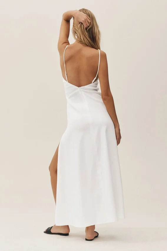 Vestito lungo Riviera in misto lino - Bianco