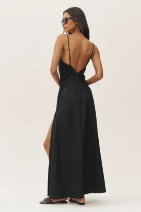 Vestito lungo Riviera in misto lino – Nero
