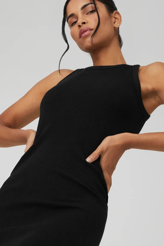 Vestito senza cuciture a costine “Warm Nights” - Nero